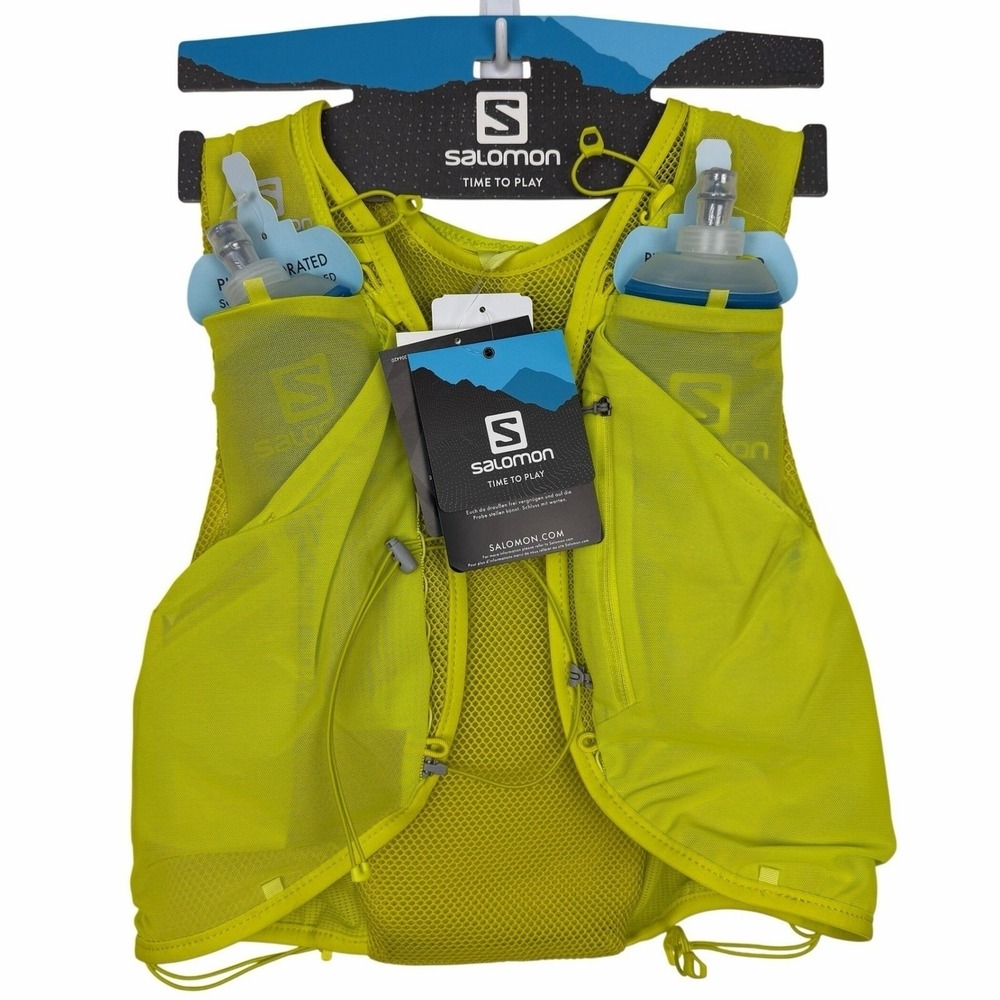 NEW Salomon ADV Skin 5 Hydration Vest Running w/ 2 500ml Flasks Yellow Unisex M